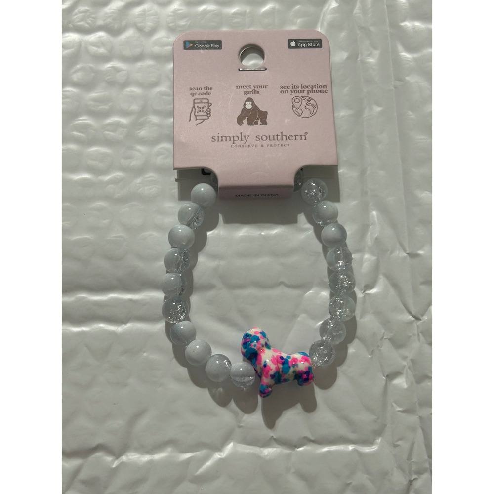 Simply Southern Conserve & Protect Gorilla Track Bracelet Grey Pink Blue NEW